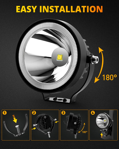 4" 60W Round LED Pod Lights (2-Pack) - 6000LM Spot/Fog for Truck/ATV/UTV/Boat (White)