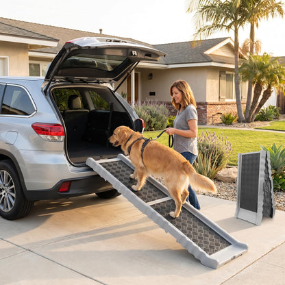 PawStep Foldable Pet Ramp - Poly Grass Non-Slip Surface, Lightweight for Cars/SUVs/Beds/Couches