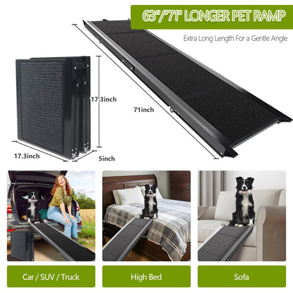71"x17.3" Foldable Dog Ramp - 250 lb Capacity, Non-Slip Wide Surface for SUV/Truck/Car