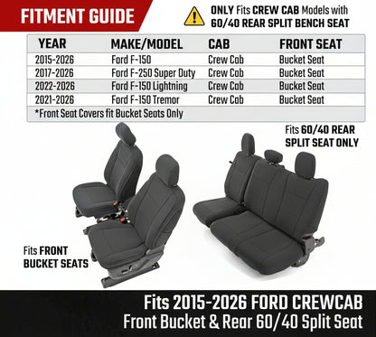 Neoprene Front & Rear Seat Covers for 2015-2026 Ford F-Series Crew Cab (Bucket Seats)