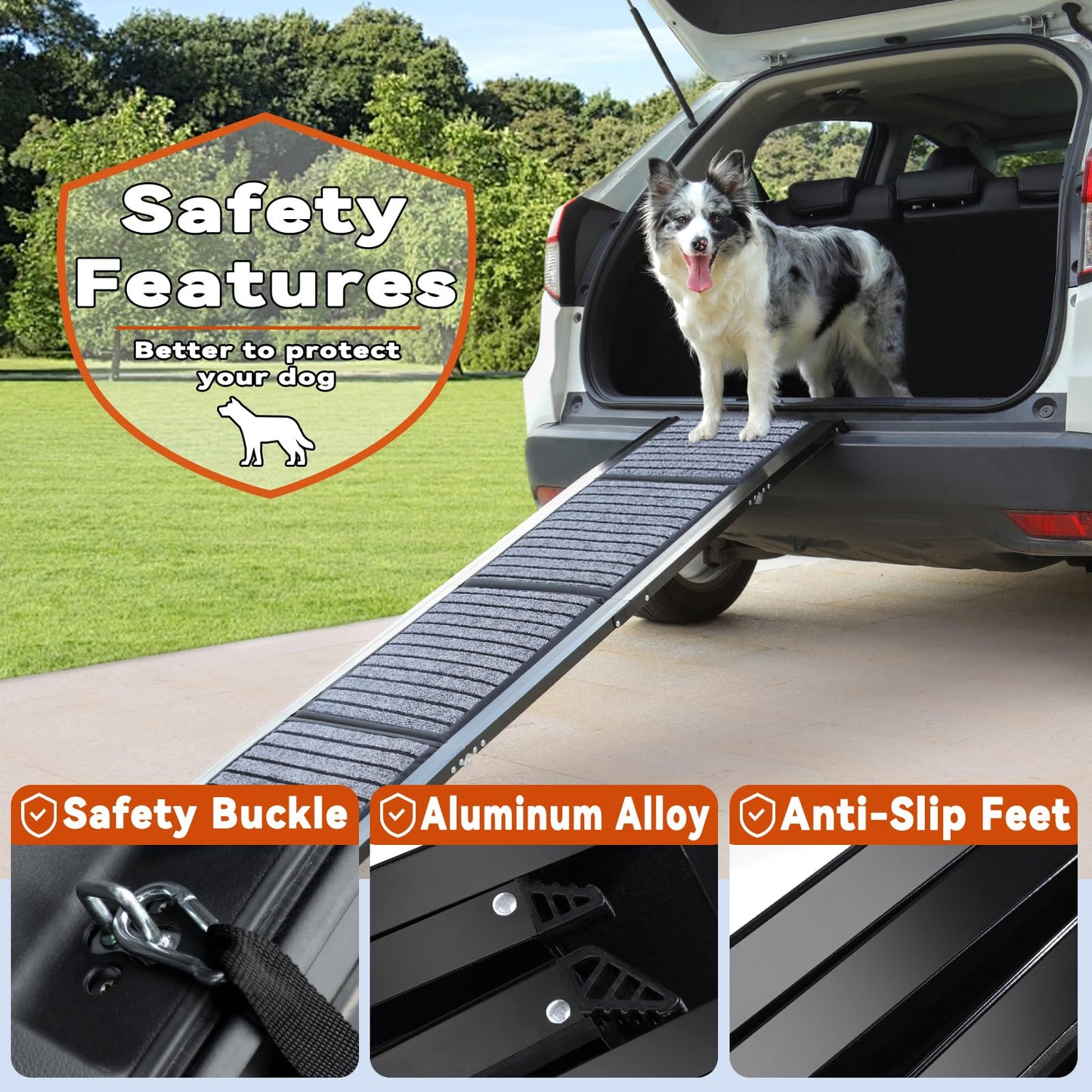 63"x17" Foldable Dog Ramp - 200 lb Capacity, Non-Slip Rug Surface for Large Dogs (Car/SUV/Truck)