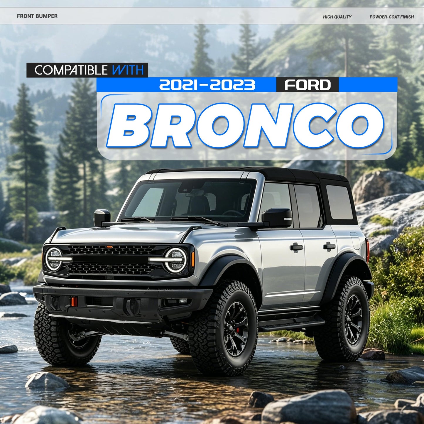 Bronco Steel Front Bumper with Sensor Holes
