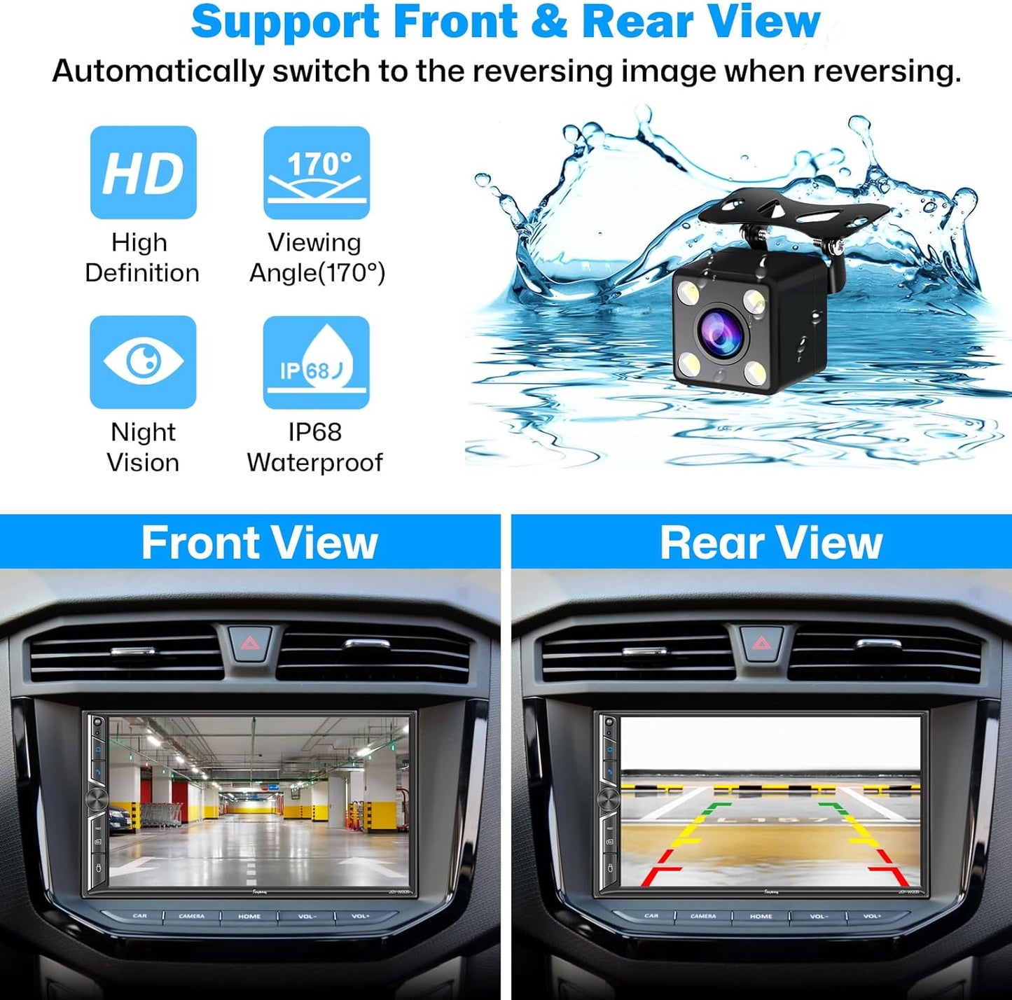 [Upgrade Wireless]Double Din Car Radio with Wireless Apple CarPlay and Android Auto, Bluetooth, Phone Mirror Link - OHMU