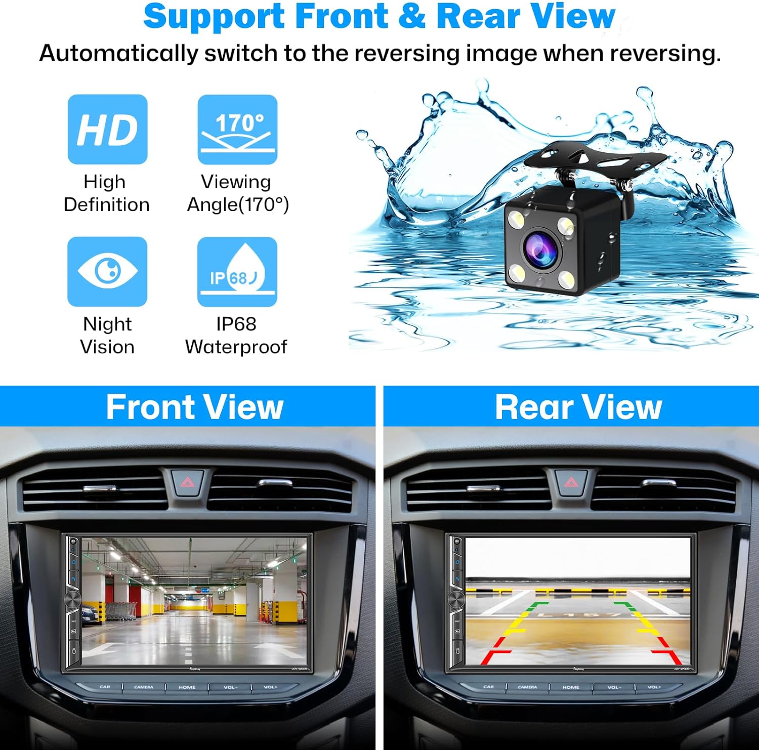 [Upgrade Wireless]Double Din Car Radio with Wireless Apple CarPlay and Android Auto, Bluetooth, Phone Mirror Link - OHMU