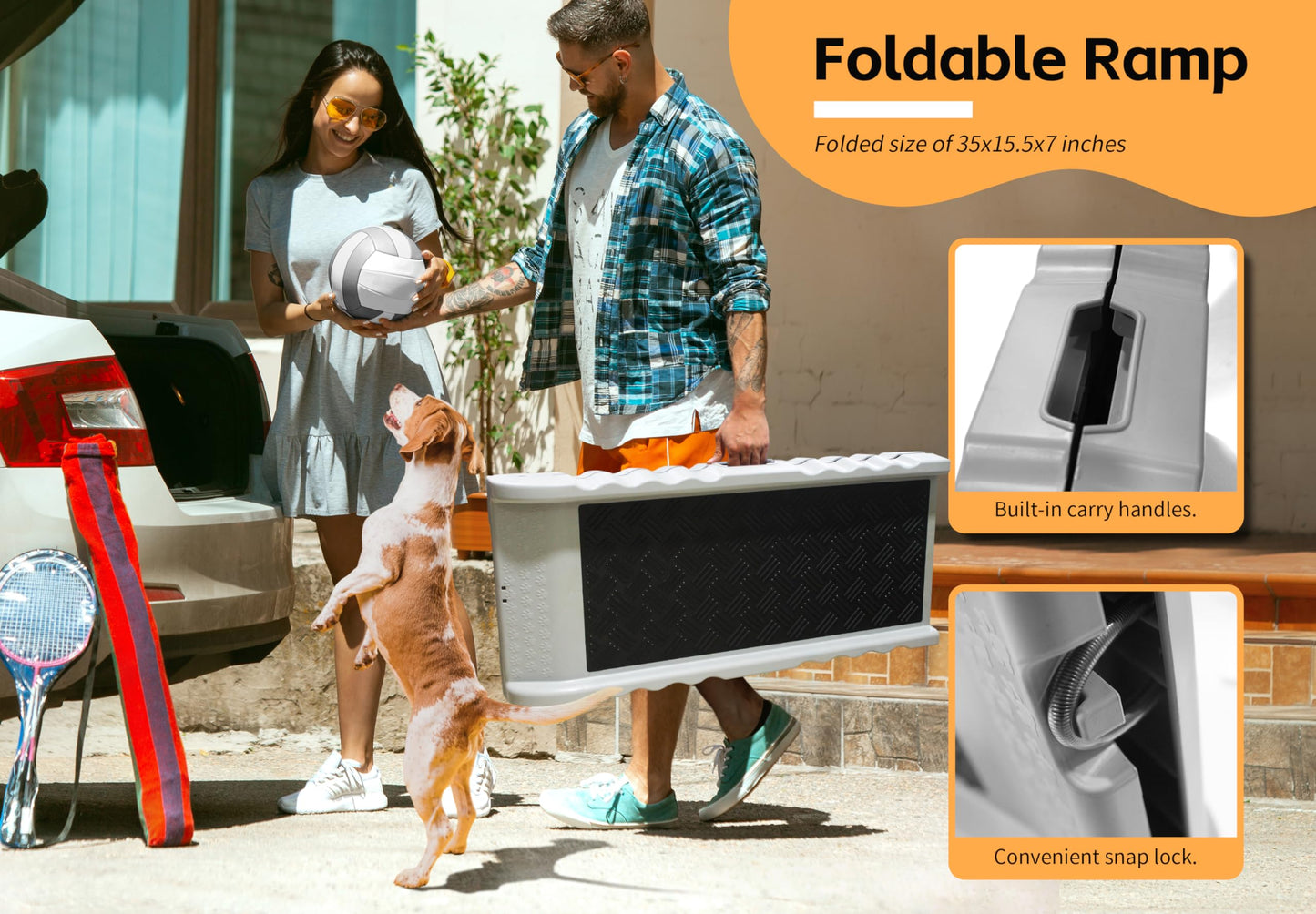 PawStep Foldable Pet Ramp - Poly Grass Non-Slip Surface, Lightweight for Cars/SUVs/Beds/Couches