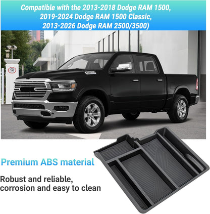Armrest Storage Box Tray for 2013-2024 Ram 1500/Classic & 2500/3500 - Fits 3-Cup Jump Seat