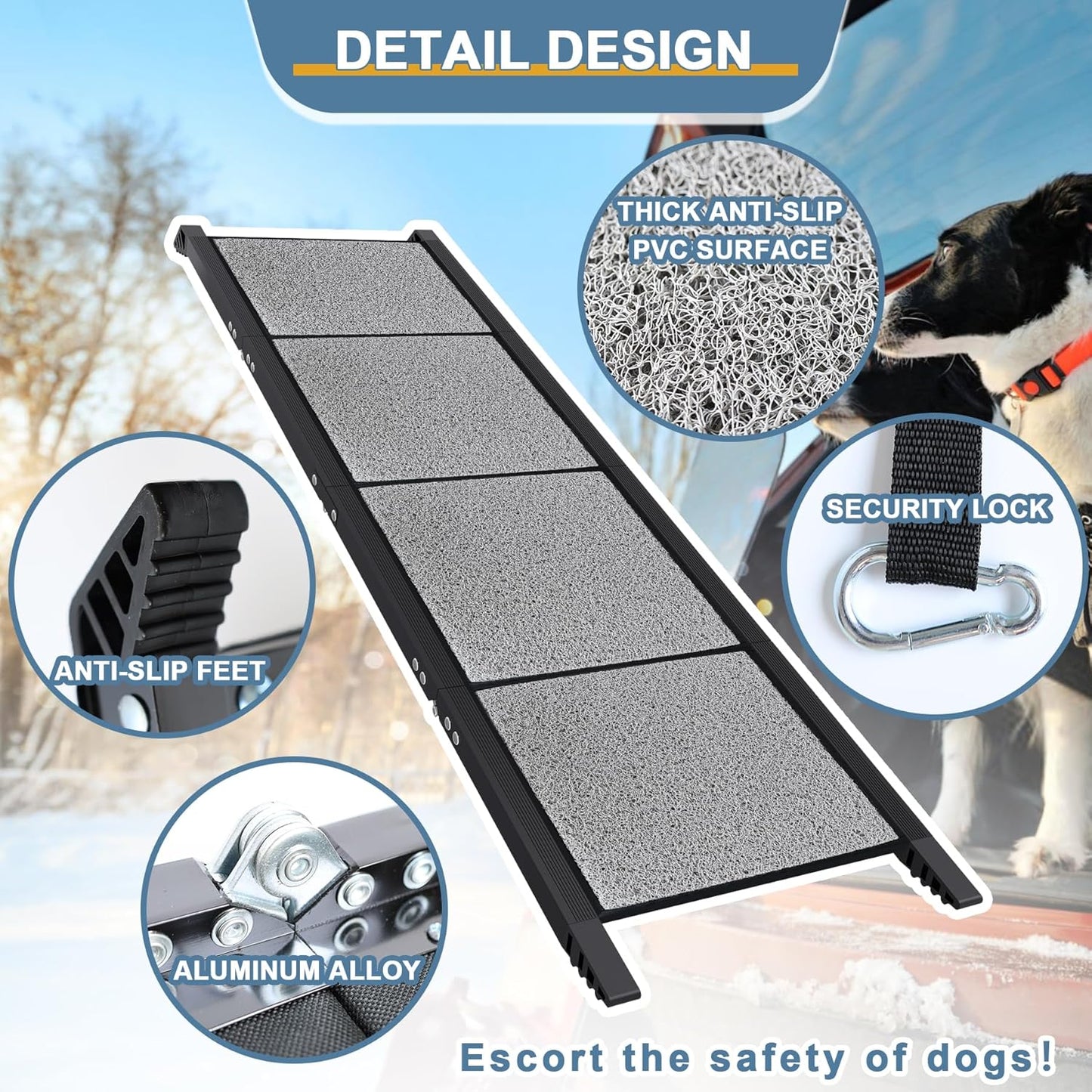 Dog Ramp for Car,Portable Dog Ramp with Non-Slip Rug Surface,Folding Pet Steps for Medium/Large Dogs,Extra Wide Dog Car Ramp Up to 250LBS Enter a Car/SUV/Truck (71" L x 17" W)