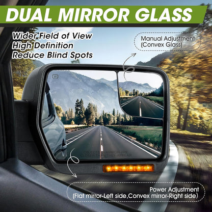 Side Mirrors for 2004-2014 Ford F-150 with Dynamic Turn Signal Puddle Light Heated Power Glass Manual Folding Tow Mirrors- Pair