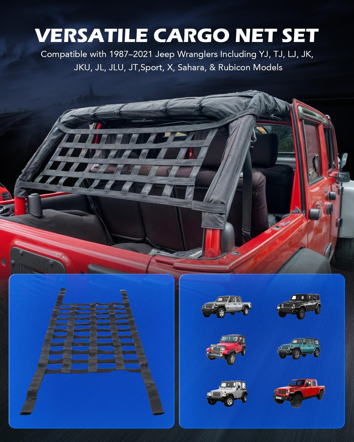 2-Pack Mesh Cargo Net / Hammock for Jeep Wrangler & Gladiator (1987-2022)