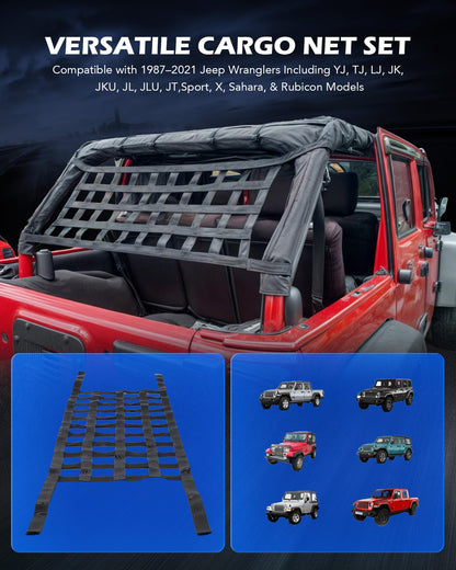 2-Pack Mesh Cargo Net / Hammock for Jeep Wrangler & Gladiator (1987-2022)