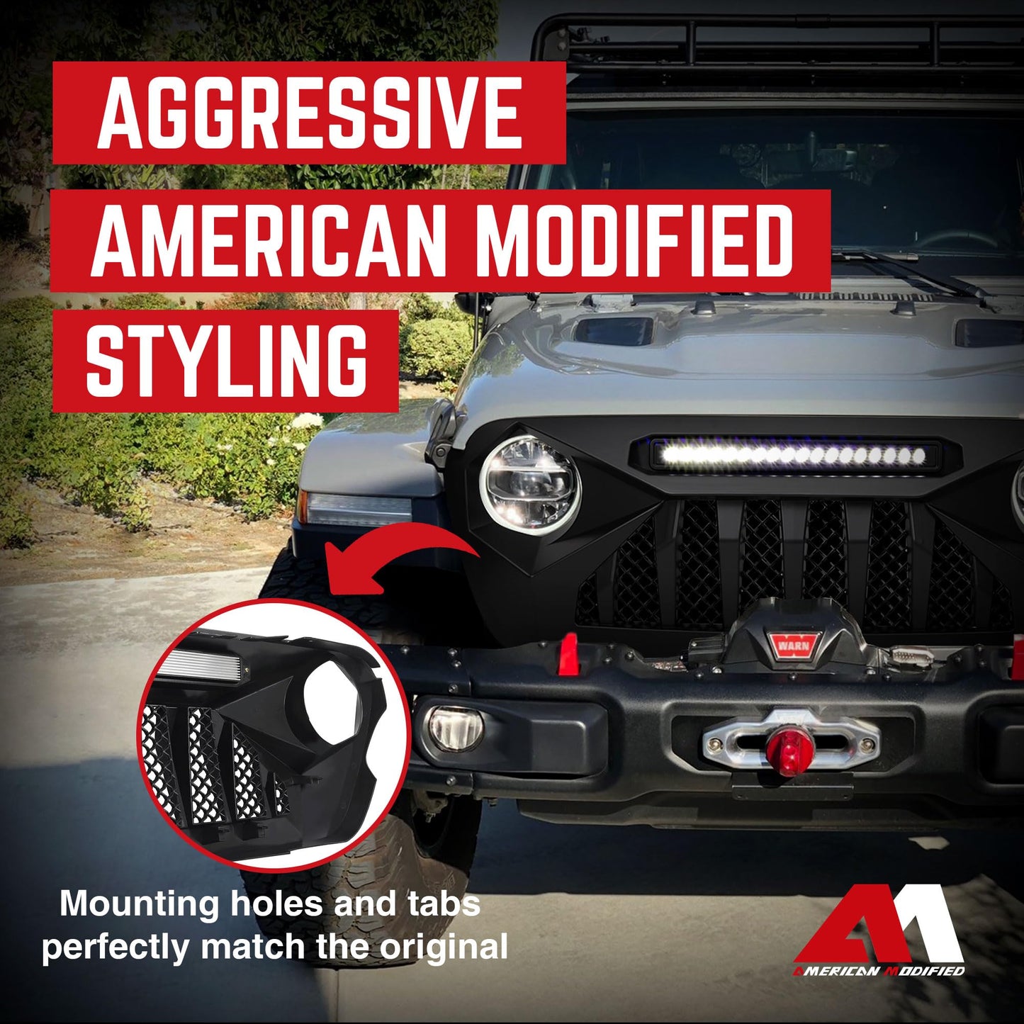 Demon Grille with LED Off-Road Lights for Jeep JL/JT, Matte Black