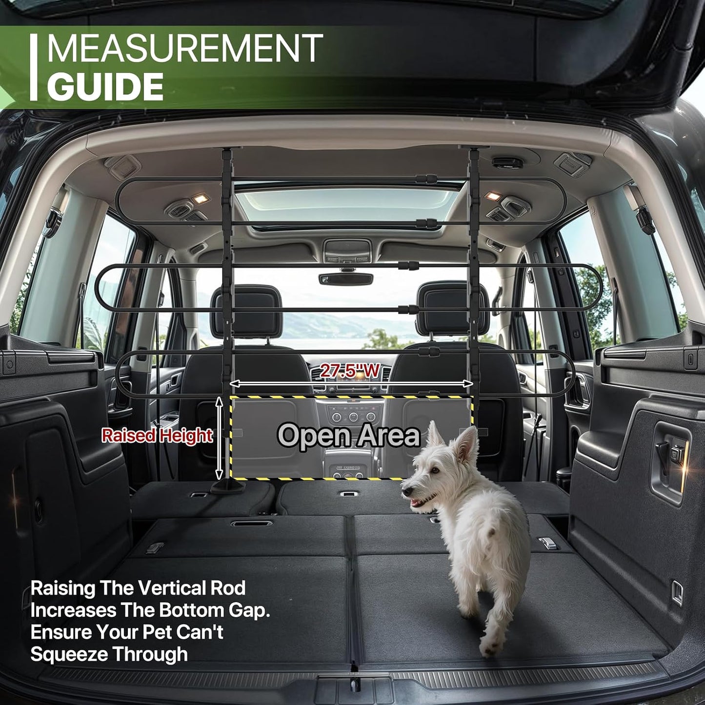 Adjustable Dog Barrier 34"-60"W x 30"-50"H - Strong Metal Tubing for SUV/Car/Truck/Minivan (Black)