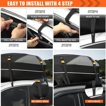 20ft³ Waterproof Rooftop Cargo Bag - Coated Zippers, Anti-Slip Mat, Works w/wo Roof Racks