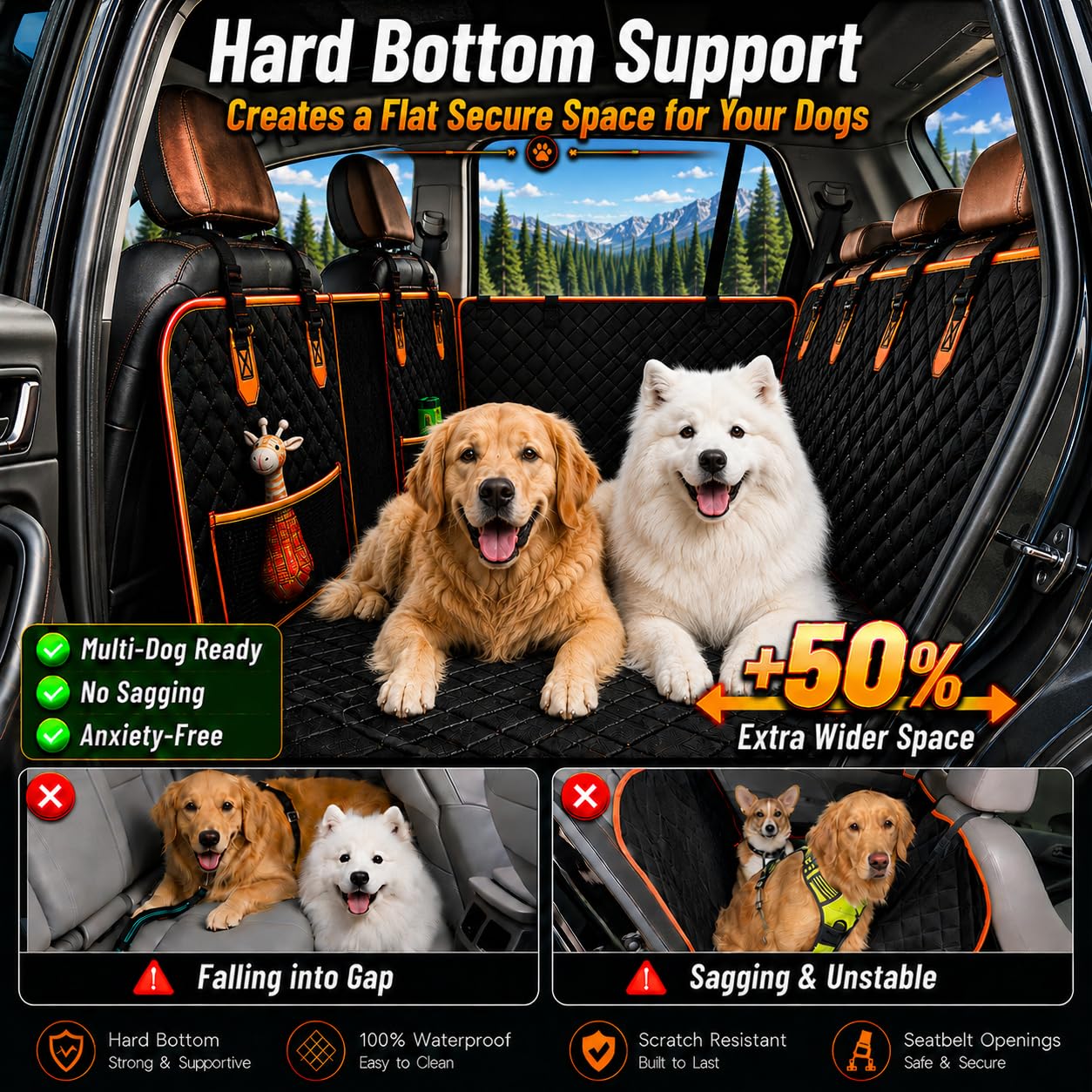 Waterproof Nonslip Dog Hammock, 52" Back Seat