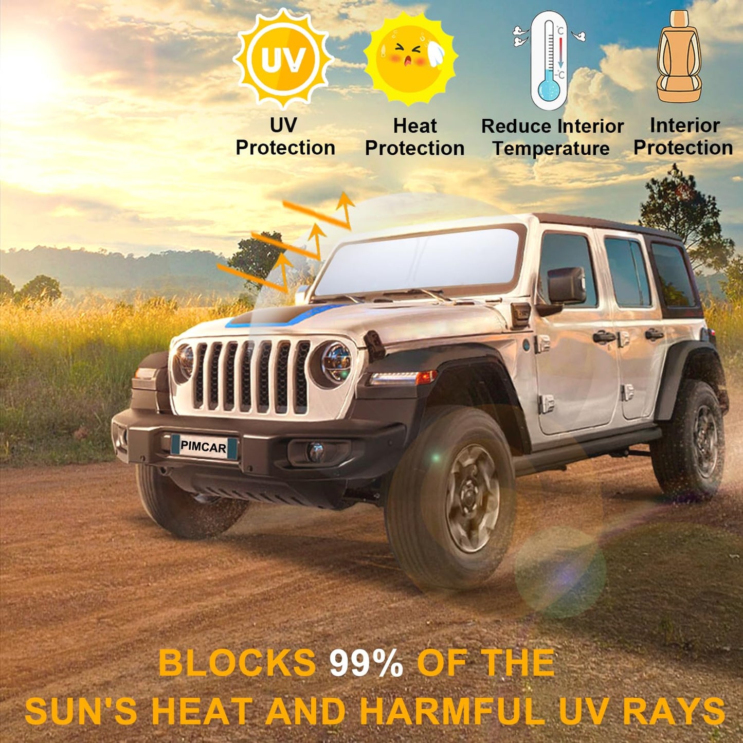 Premium Reflective Sun Shade for 2018-2026 Jeep Wrangler JL & Gladiator with Pouch