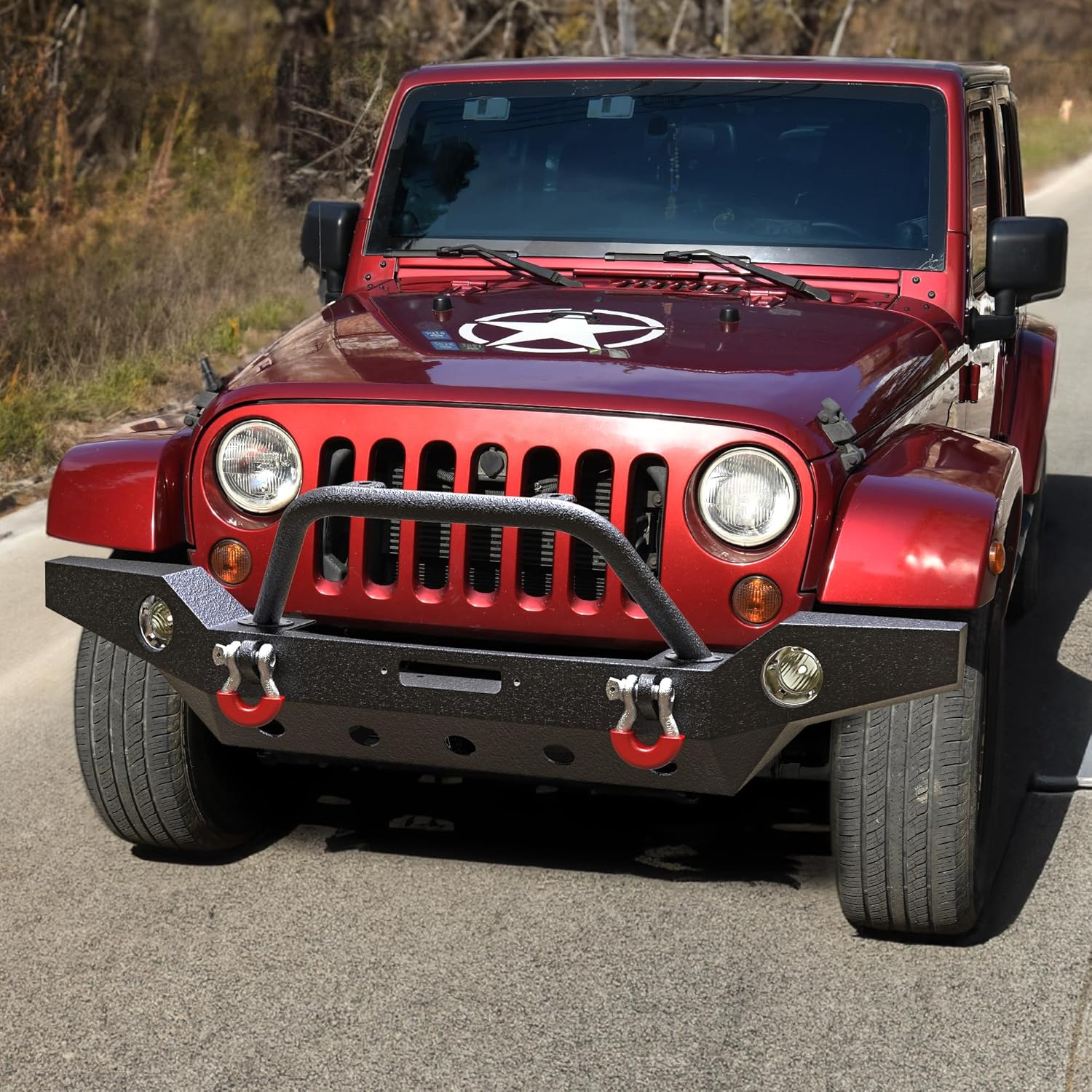 LEDKINGDOMUS Full Width Front Bumper Compatible with 07-18 Jeep Wrangler JK and JK Unlimited Rock Crawler With Fog Lights Hole, Winch Plate Black Textured