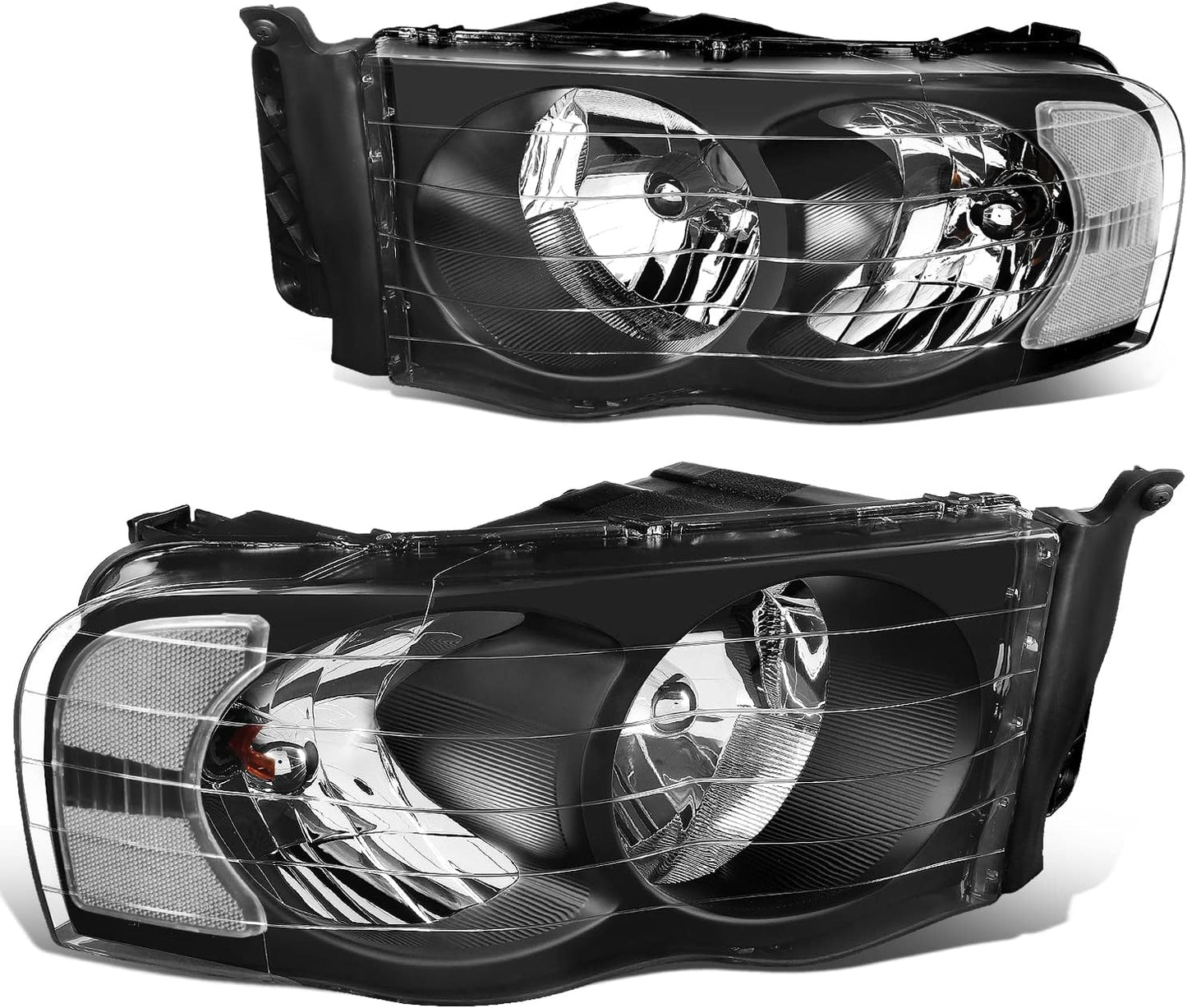 DNA MOTORING HL-OH-DR02-BK-CL1 Black Housing Clear Corner Headlights Compatible with 02-05 Ram 1500/03-05 Ram 2500 3500, Left & Right