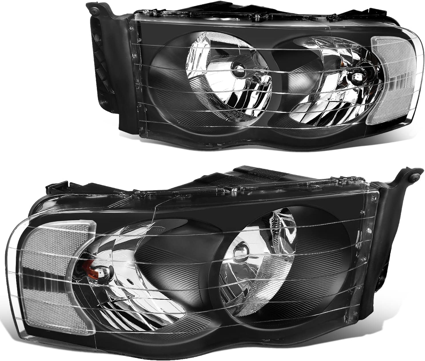 DNA MOTORING HL-OH-DR02-BK-CL1 Black Housing Clear Corner Headlights Compatible with 02-05 Ram 1500/03-05 Ram 2500 3500, Left & Right