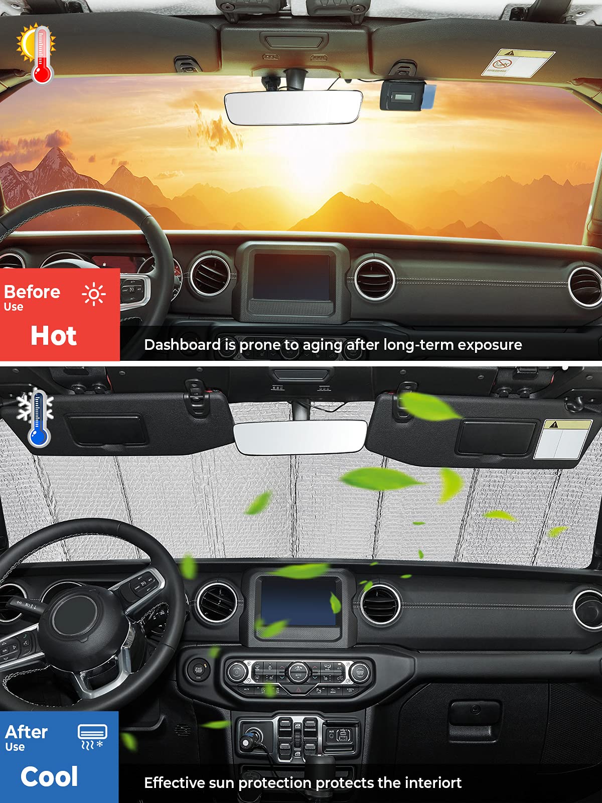 Upgraded Foldable Sun Shade for 2018-2024 Jeep Wrangler JL & Gladiator JT