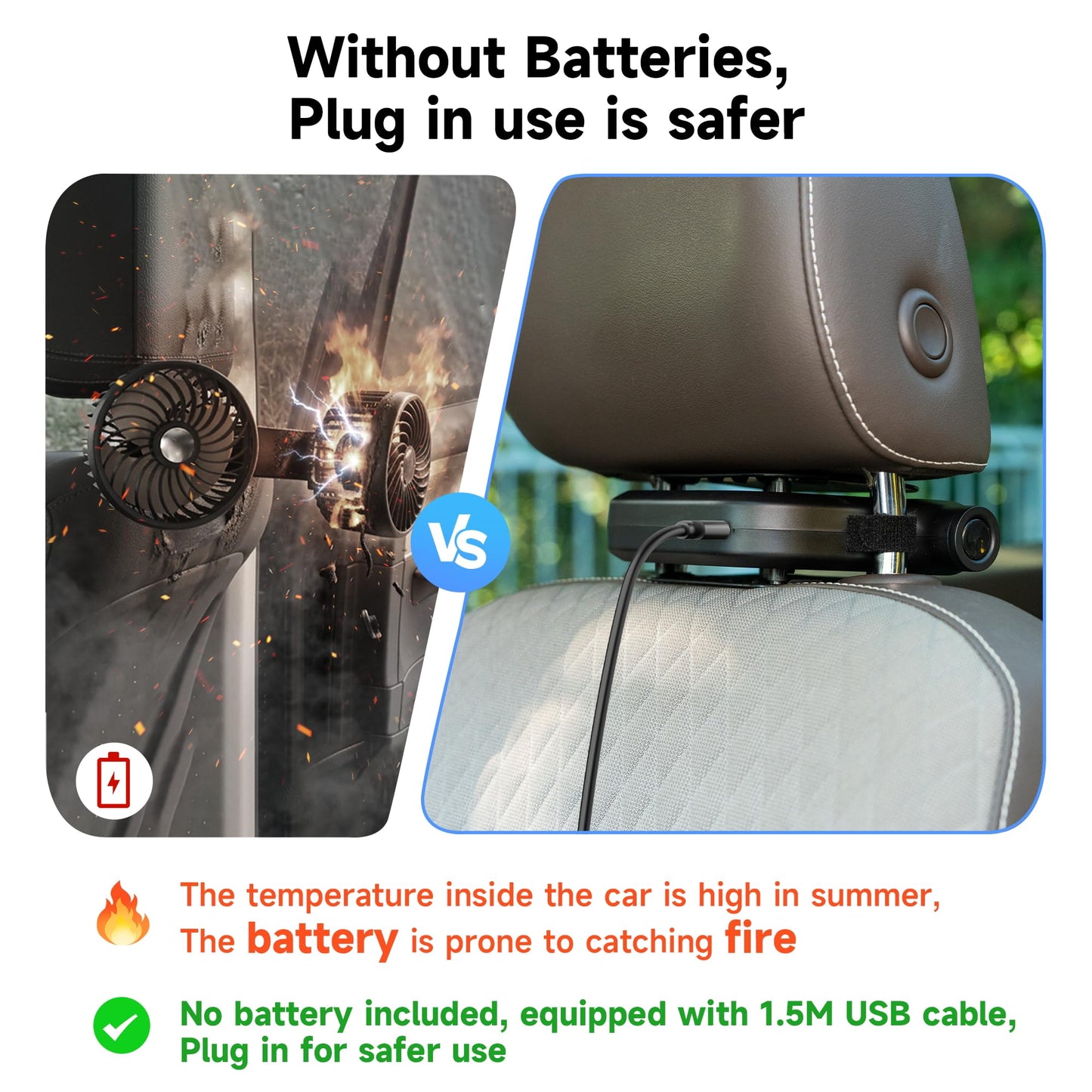 Invisible Car Headrest Cooling Fan with 3 Speeds for Car Backseat