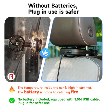 Invisible Car Headrest Cooling Fan with 3 Speeds for Car Backseat