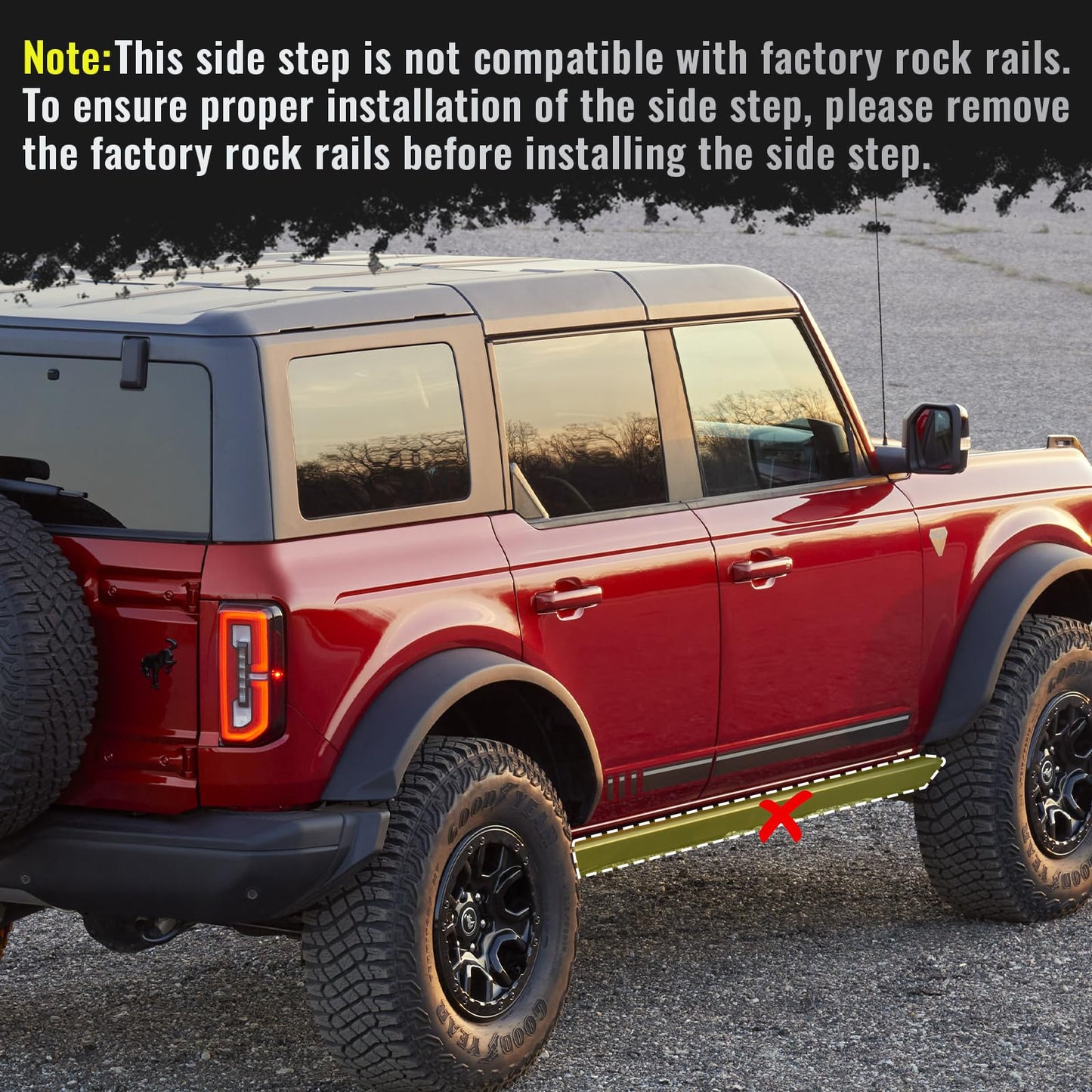 6" Two-Stair Running Boards for 2021-2026 Ford Bronco 4-Door - Carbon Steel Nerf Bars
