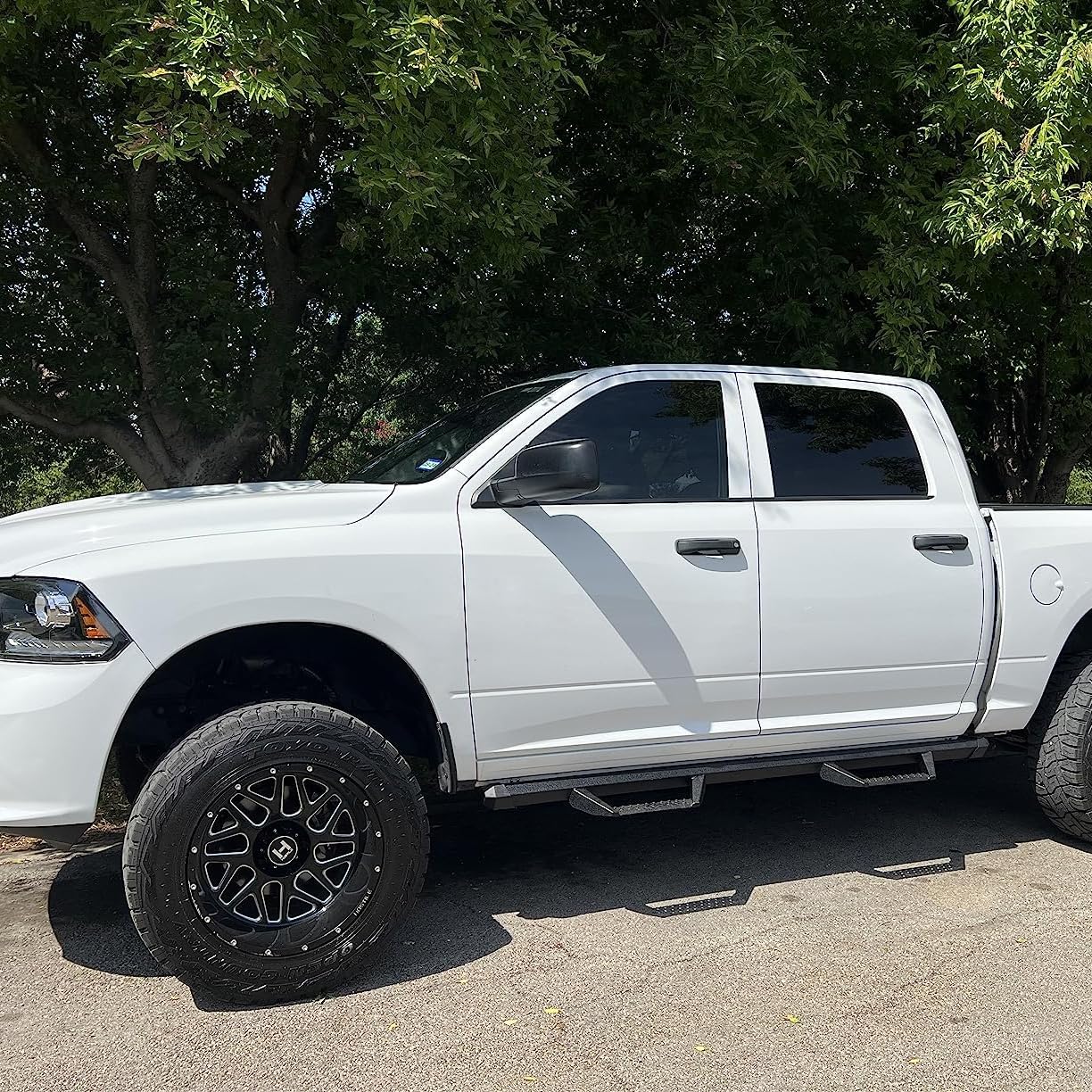 Running Boards Compatible with 2019-2026 Dodge Ram 1500 Crew Cab (Excl. Ram 2500/3500/Classic), Dual-Stage Textured Black Powder Coated, 4 Inch Step Bars, Crew Cab Nerf Bars.