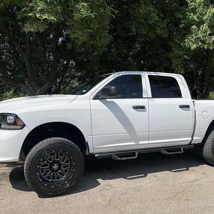 Running Boards Compatible with 2019-2026 Dodge Ram 1500 Crew Cab (Excl. Ram 2500/3500/Classic), Dual-Stage Textured Black Powder Coated, 4 Inch Step Bars, Crew Cab Nerf Bars.
