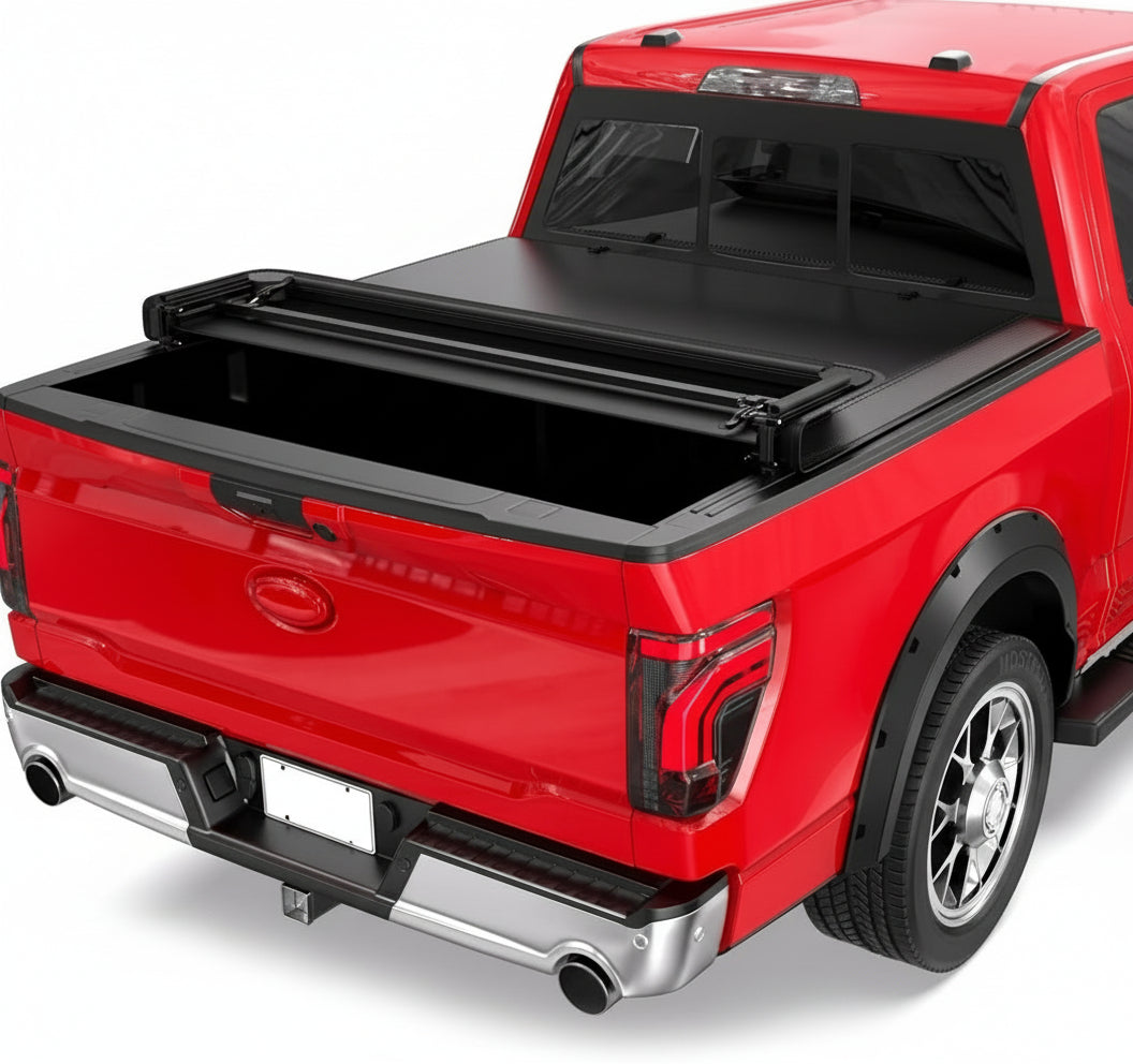 MOSTPLUS Quad Fold Soft Truck Bed Tonneau Cover On Top Compatible for 2015-2024 2025 Ford F150 F-150 Bed Fourth Fold Styleside 5.5 FT Bed Cover