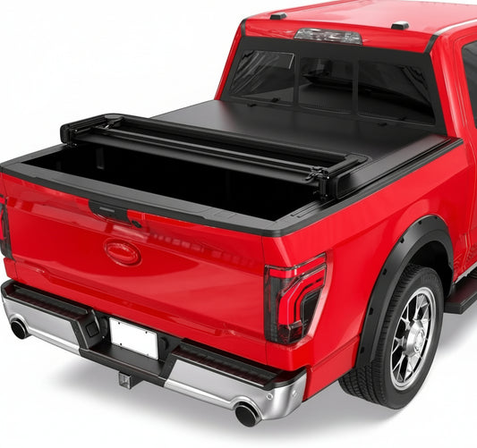 MOSTPLUS Quad Fold Soft Truck Bed Tonneau Cover On Top Compatible for 2015-2024 2025 Ford F150 F-150 Bed Fourth Fold Styleside 5.5 FT Bed Cover