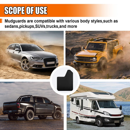 Universal Flexible Mud Flaps 4-Pack - with Fastener Clips for Pickup/SUV/Truck (Black)