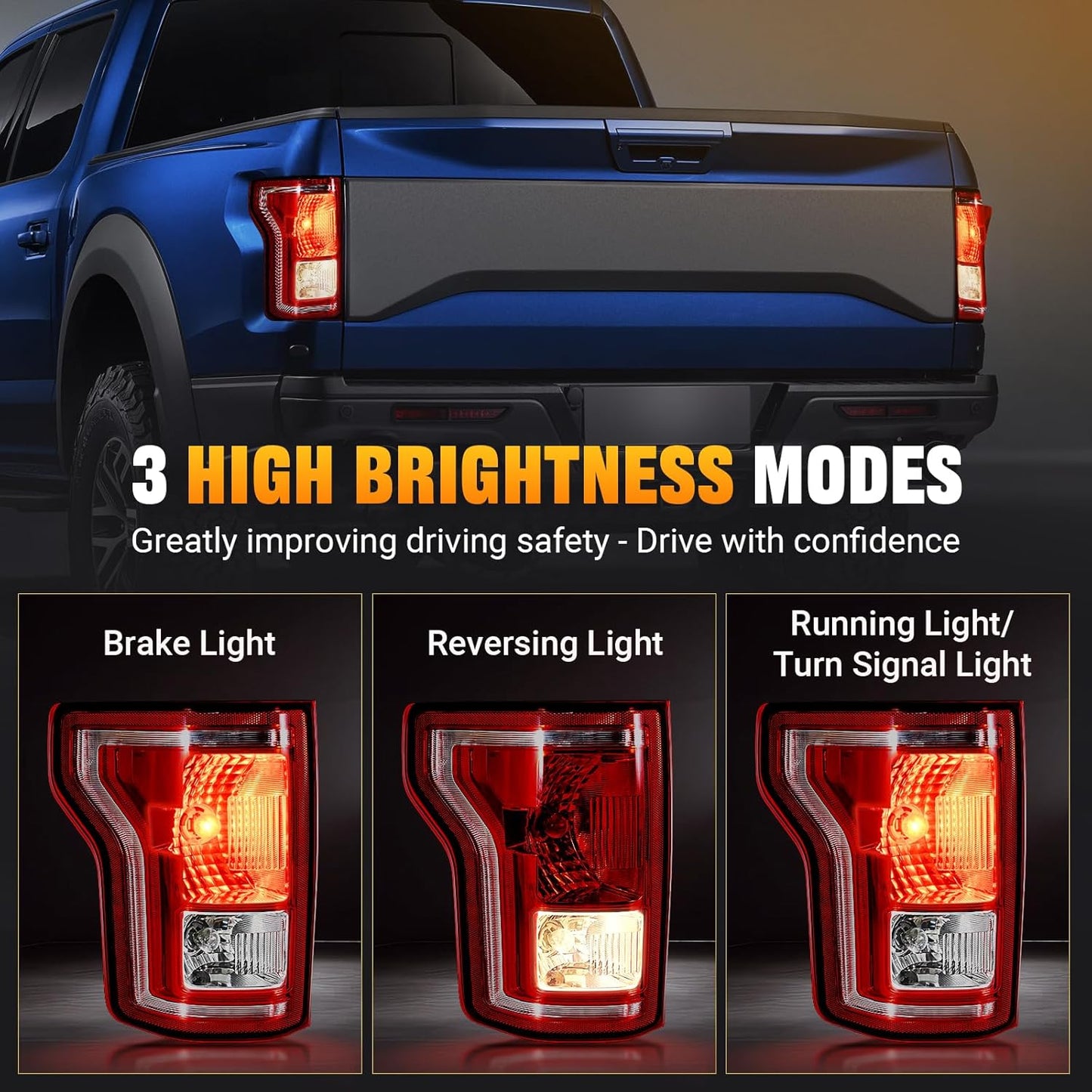 Tail Lights Assembly Compatible with 2015 2016 2017 Ford F-150 Left Driver Side Rear Light Brake Lamp Taillights with Bulbs, Replace FL3Z13405A