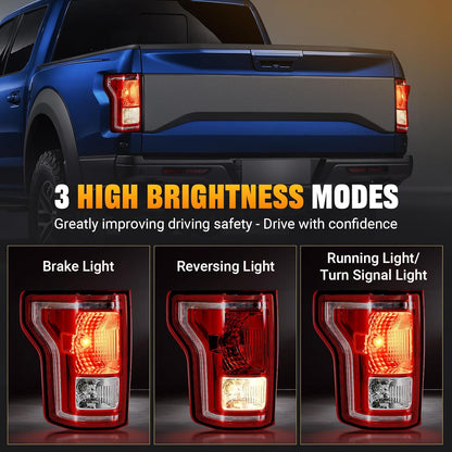 Tail Lights Assembly Compatible with 2015 2016 2017 Ford F-150 Left Driver Side Rear Light Brake Lamp Taillights with Bulbs, Replace FL3Z13405A