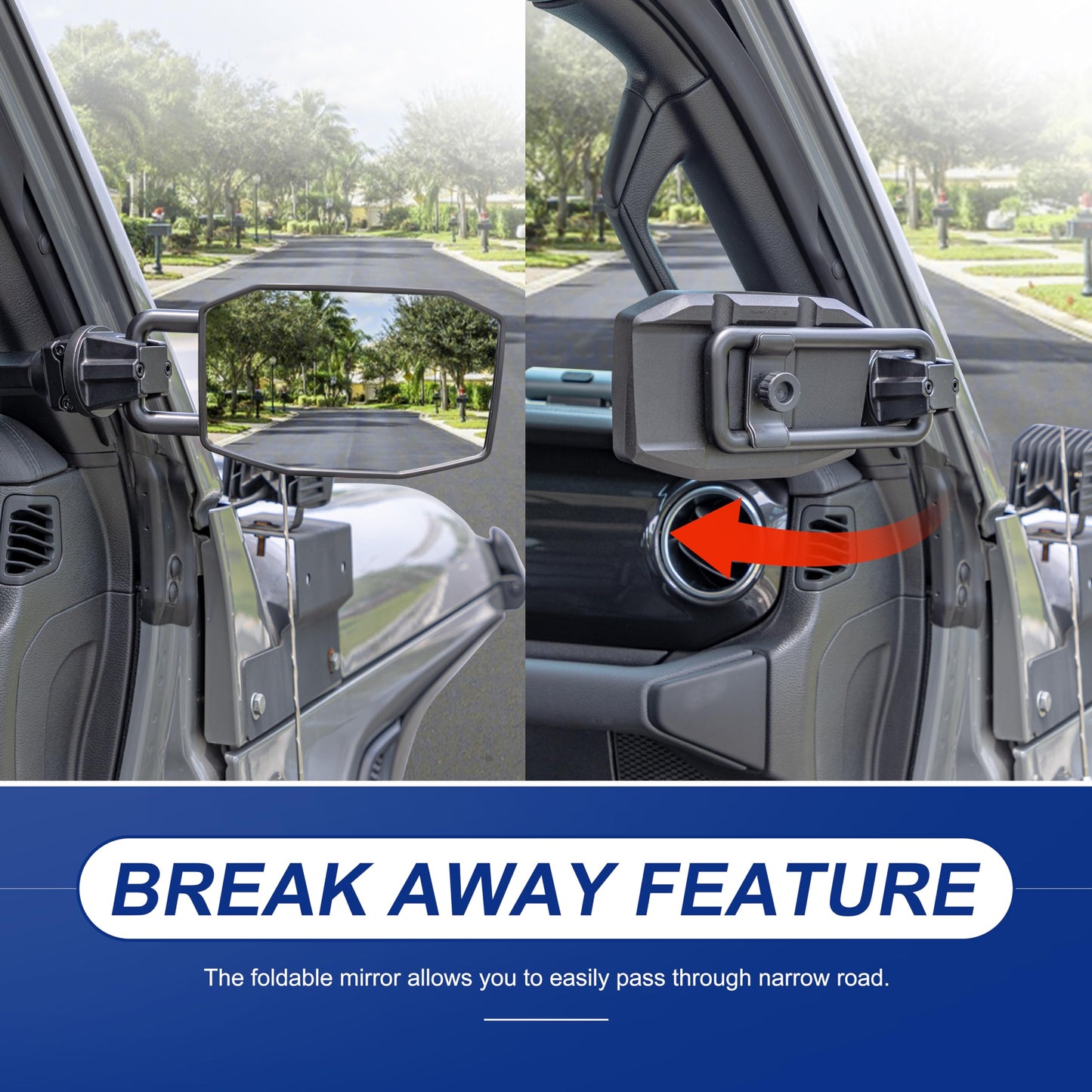 Quick Release Mirrors for 2018-2023 Jeep Wrangler JL & Gladiator JT (Patent Design)
