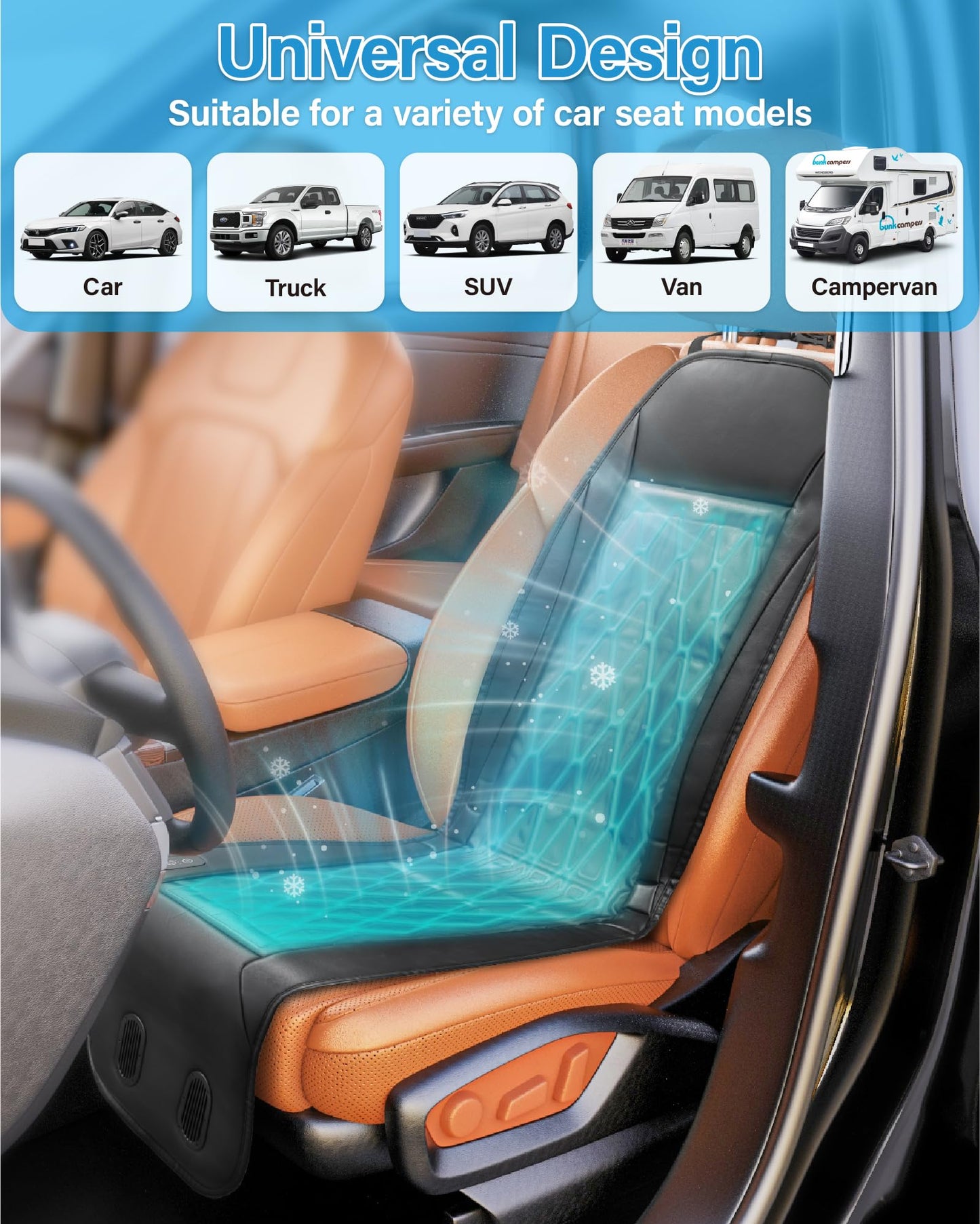 Active Cooling Car Seat Cushion with 3 Modes