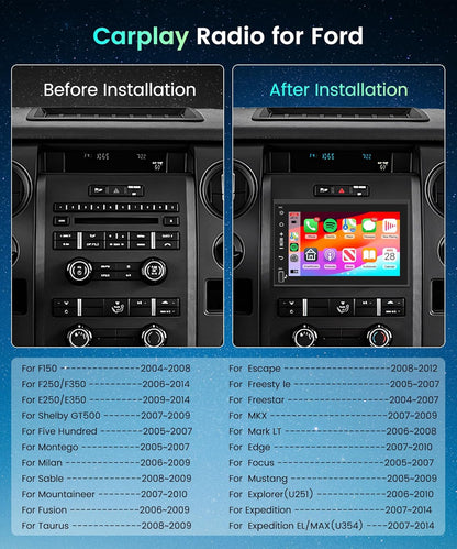 Podofo 2G 64G Radio for Ford F150 F250 F350 Fusion Edge Explorer Expedition Car Stereo,7inch 1080p IPS Touchscreen F-150 Stereo with Wireless Carplay Android Auto GPS WiFi FM/RDS EQ Backup Camera