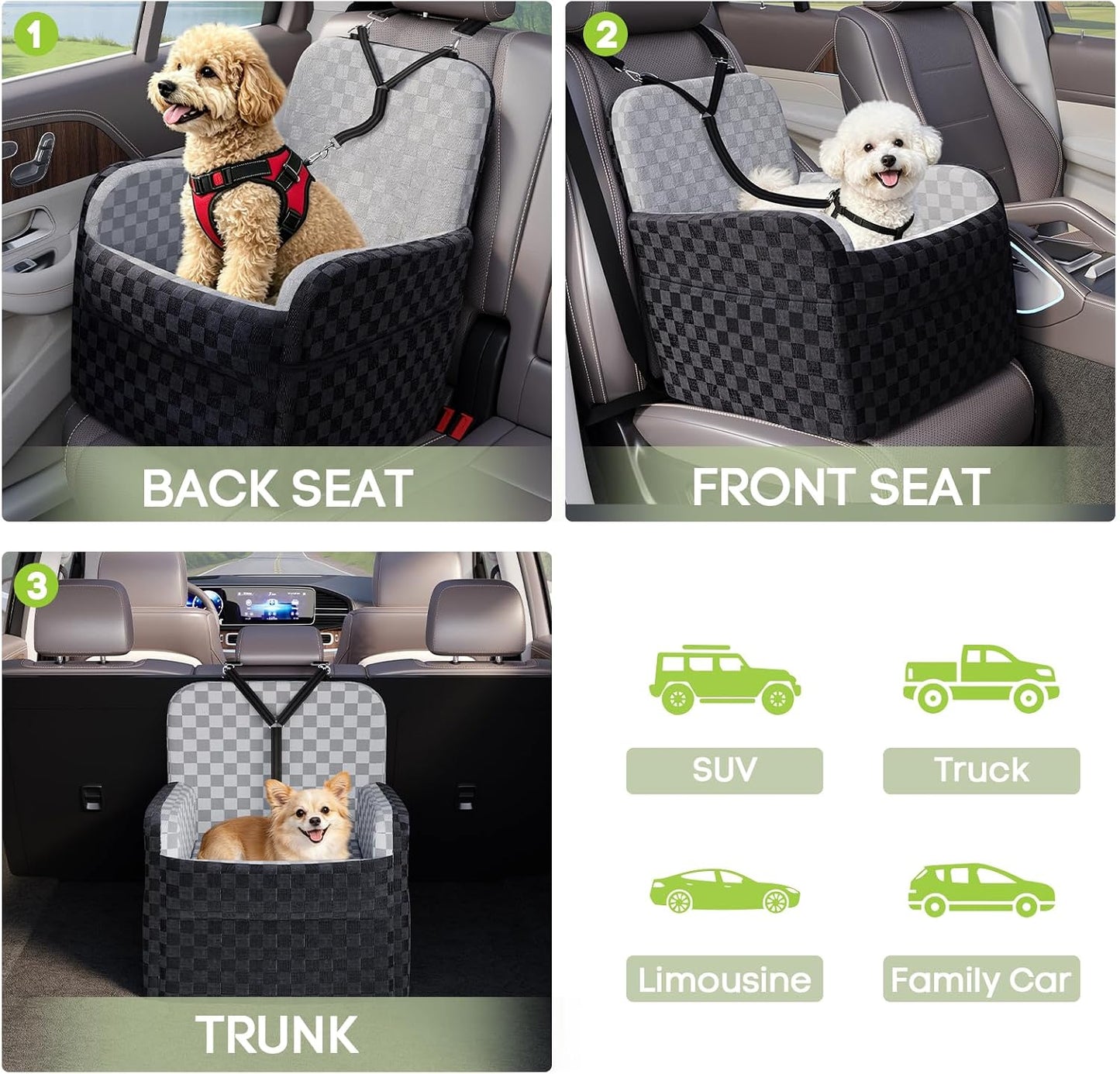 Elevated 6" Dog Booster Seat - Memory Foam, 26 lb Capacity, Removable Cover w/Storage Pockets