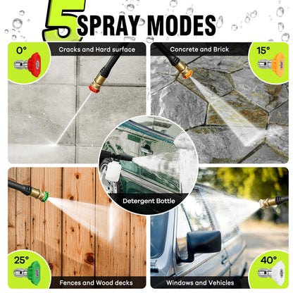 Portable Electric Pressure Washer - 4 Quick-Connect Nozzles for Car, Patio & Driveway