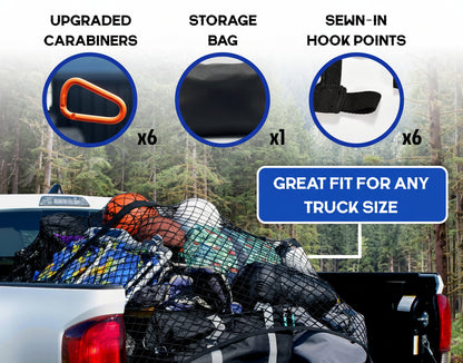 4'x4' Double Layer Elastic Cargo Net - Light Loads, Heavy-Duty Carabiners, USA Company