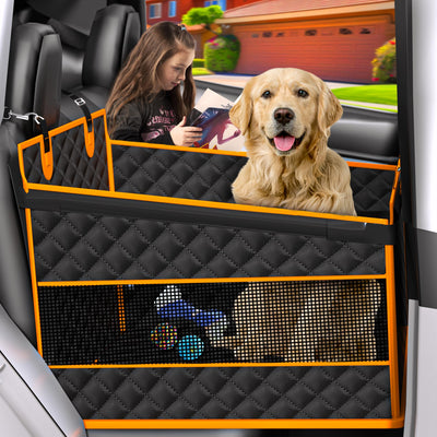 Back Seat Extender w/Storage Pockets - Waterproof Oxford Fabric for Large/Medium Dogs (Black)
