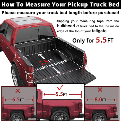 Hard Quad-Fold Aluminum Tonneau Cover for 2015-2026 Ford F-150 5.5' Styleside Bed