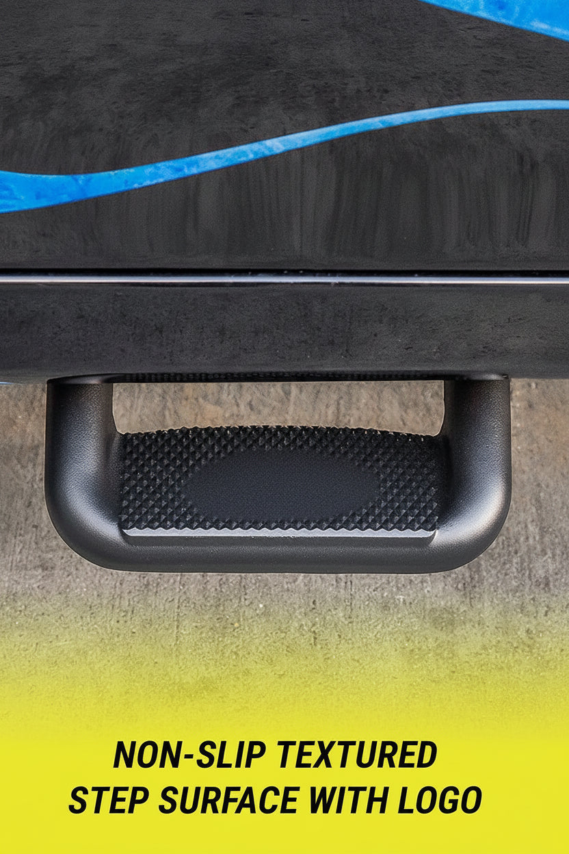Black Powder Coated Side Steps (2-PCS) - w/Mounting Brackets for Chevy/Ford/Toyota/GMC/Dodge/Jeep