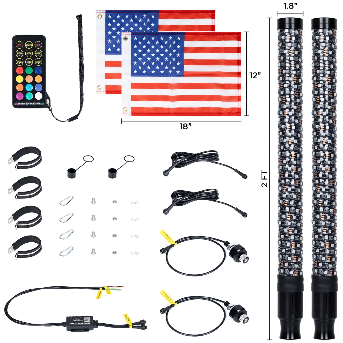 2FT/3FT Pair of RGB Chasing Fat Whips Lights with Bluetooth and Remote - OHMU