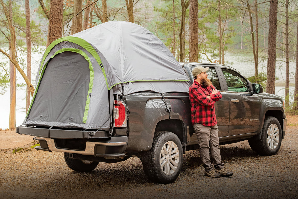 Backroadz 2-Person Truck Bed Tent - Waterproof Rainfly, 10-Minute Setup (Gray/Green)