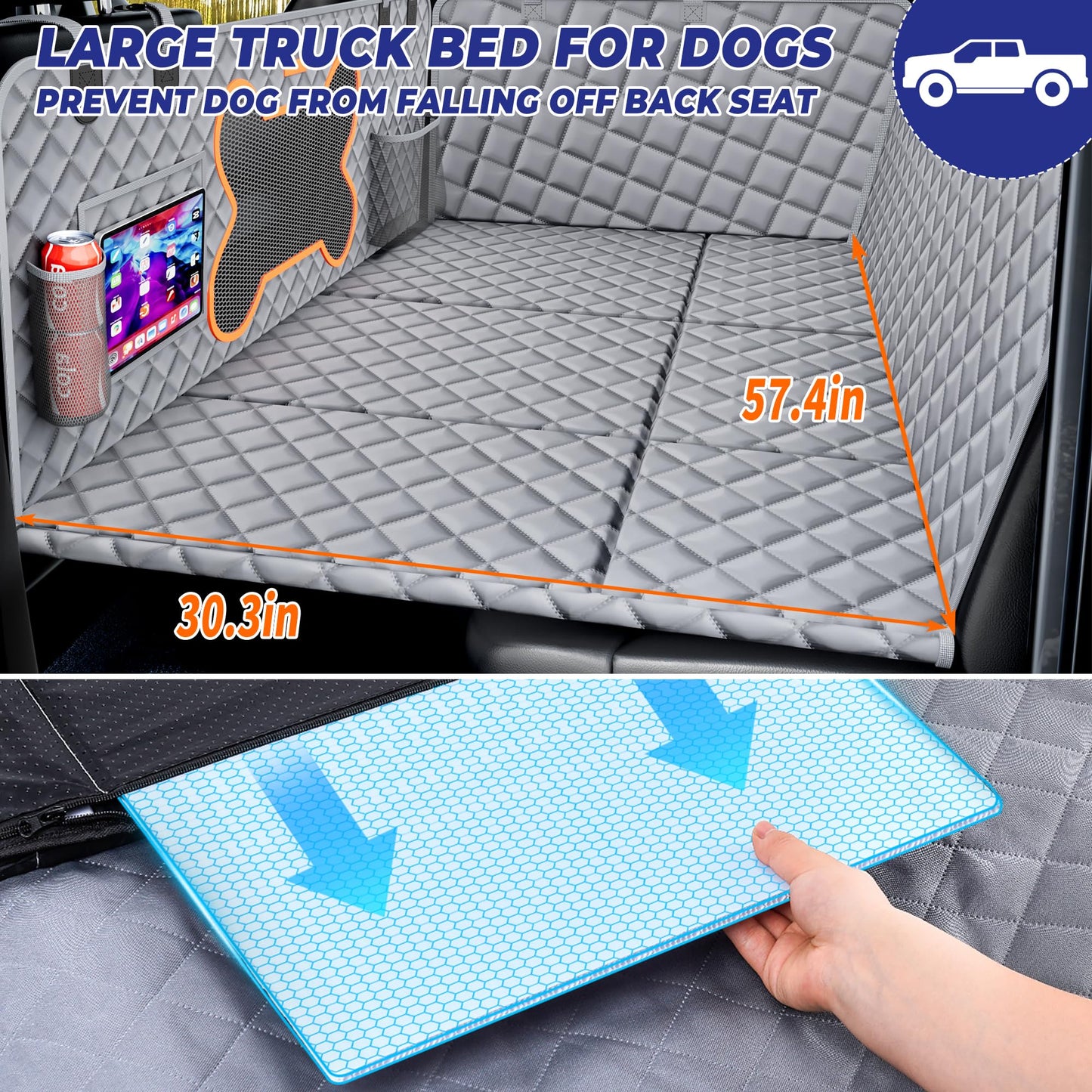 Hard Bottom Dog Hammock Back Seat Extender for Dogs for F150, RAM1500, Silverado