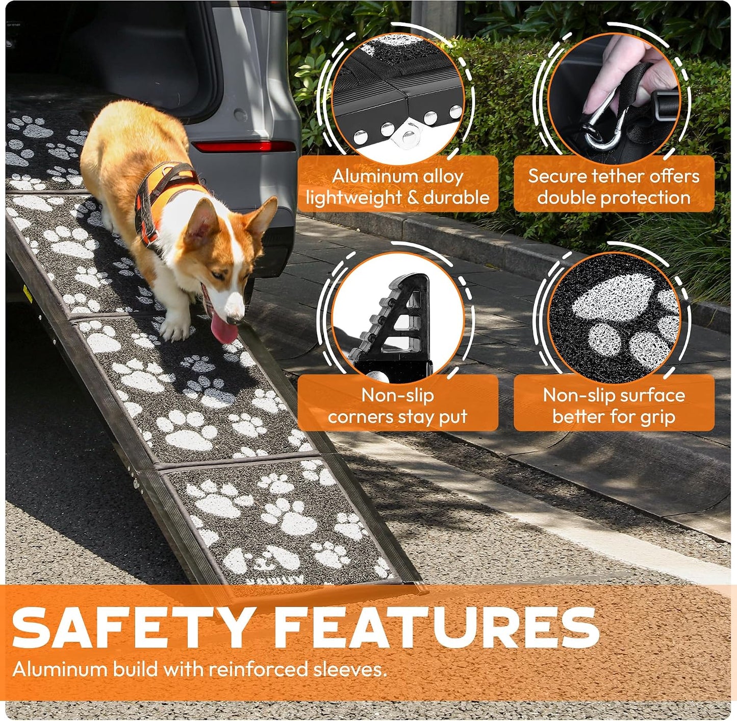71"x17.2" Folding Dog Ramp - 250 lb Capacity, Non-Slip Wide Surface for SUV/Truck/Car/Bed