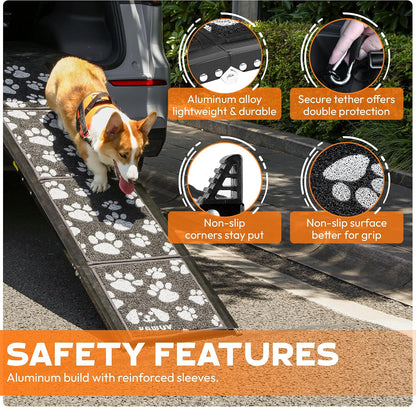 71"x17.2" Folding Dog Ramp - 250 lb Capacity, Non-Slip Wide Surface for SUV/Truck/Car/Bed