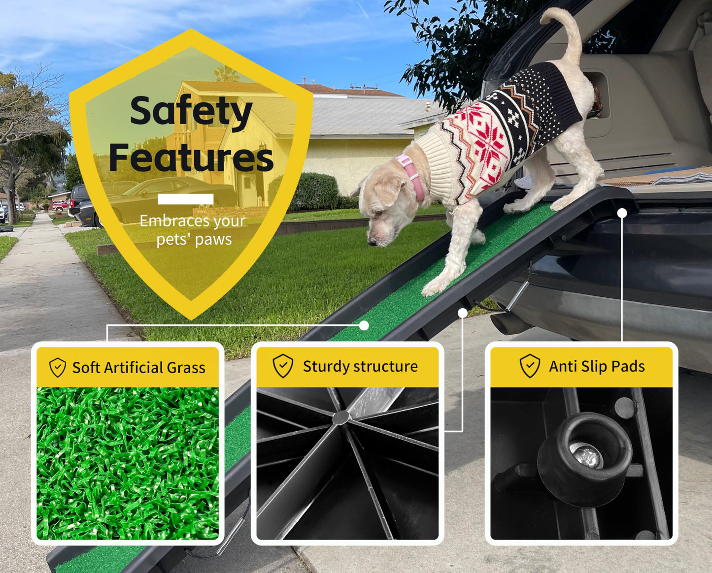 PawStep Foldable Pet Ramp - Poly Grass Non-Slip Surface, Lightweight for Cars/SUVs/Beds/Couches