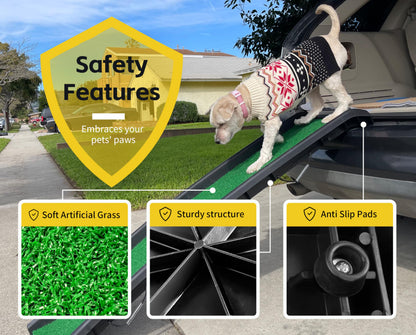 PawStep Foldable Pet Ramp - Poly Grass Non-Slip Surface, Lightweight for Cars/SUVs/Beds/Couches