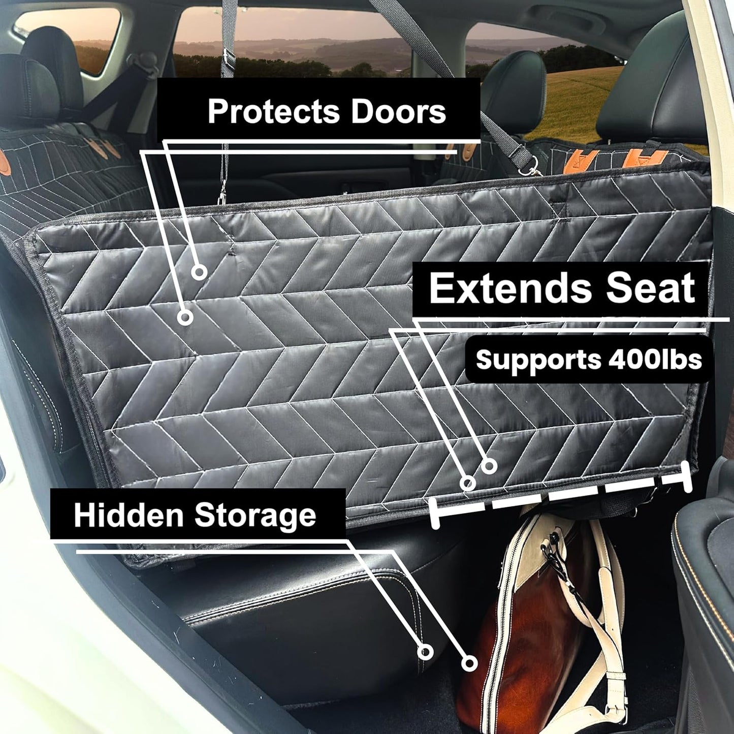 400 lb Back Seat Extender - Converts to Half Seat, Non-Slip Hard Bottom for Car/SUV/Truck